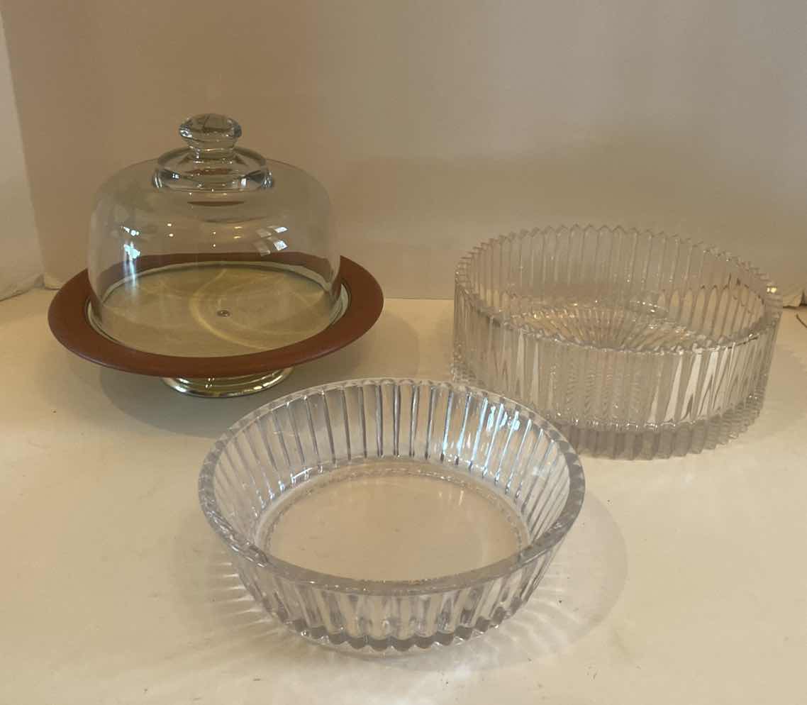 Photo 1 of 2-FLUTED CRYSTAL BOWLS & 1 CHEESE OR DESERT WITH LID