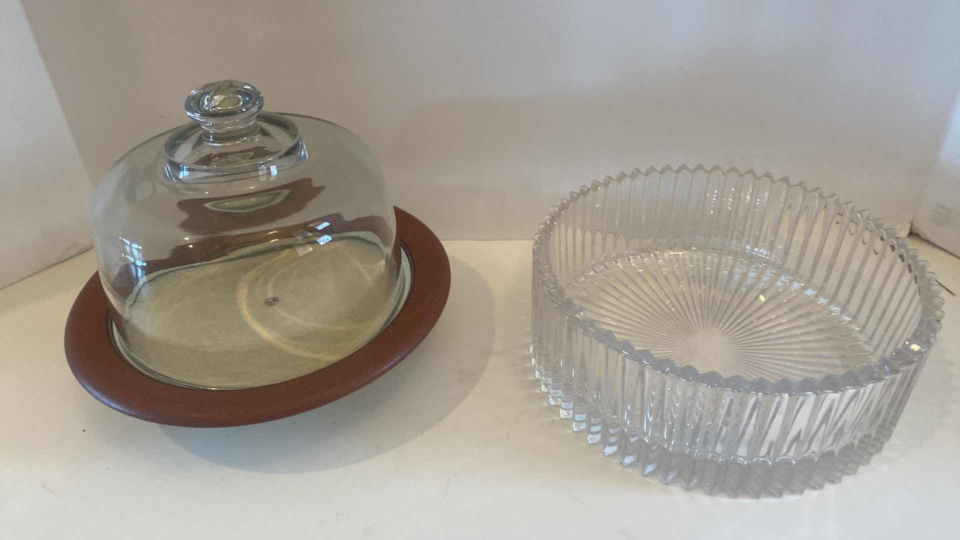 Photo 2 of 2-FLUTED CRYSTAL BOWLS & 1 CHEESE OR DESERT WITH LID