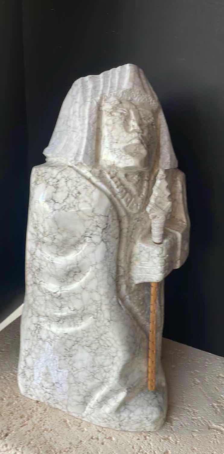 Photo 1 of HAND CARVED MARBLE NATIVE AMERICAN FIGURE 13”Wx23”H