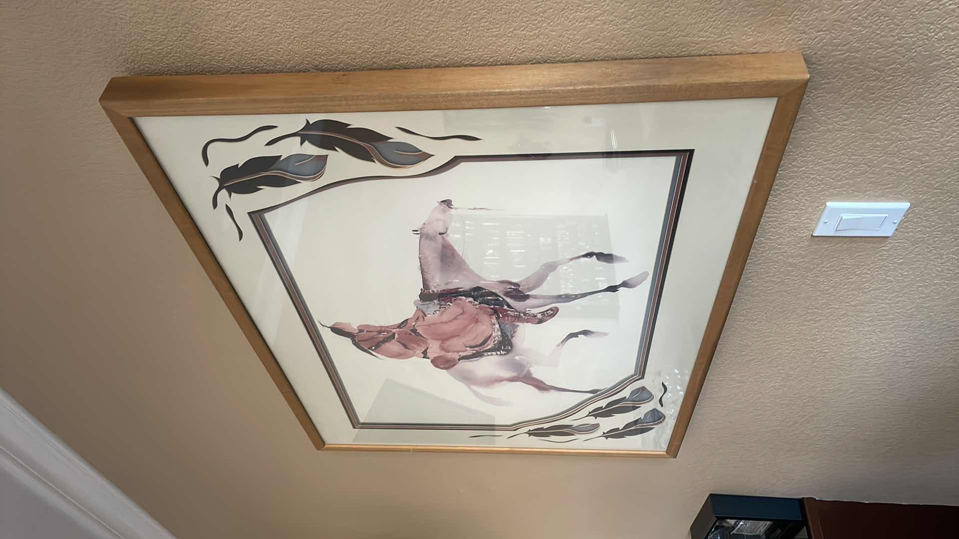 Photo 2 of FRAMED NATIVE AMERICAN HORSE & RIDER ARTWORK 42”x34”H