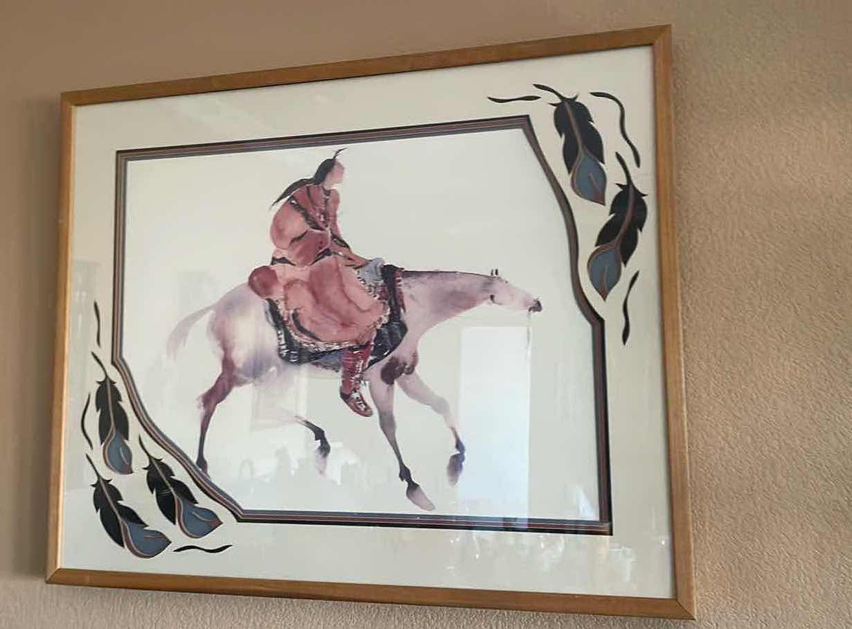 Photo 1 of FRAMED NATIVE AMERICAN HORSE & RIDER ARTWORK 42”x34”H