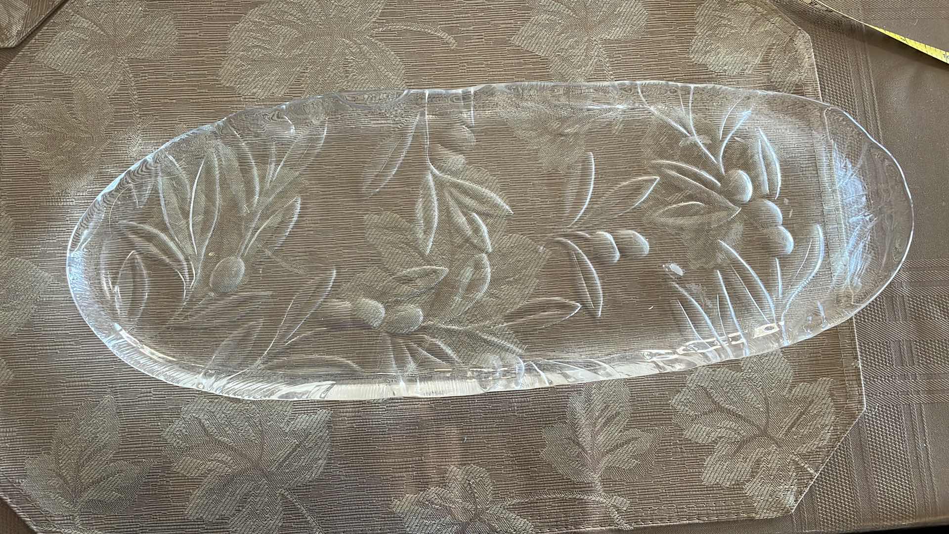 Photo 2 of GLASS SERVING PLATE OLIVE DESIGN 17”