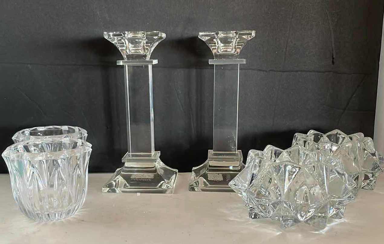 Photo 1 of GLASS AND CRYSTAL CANDLE STICKS 6”H