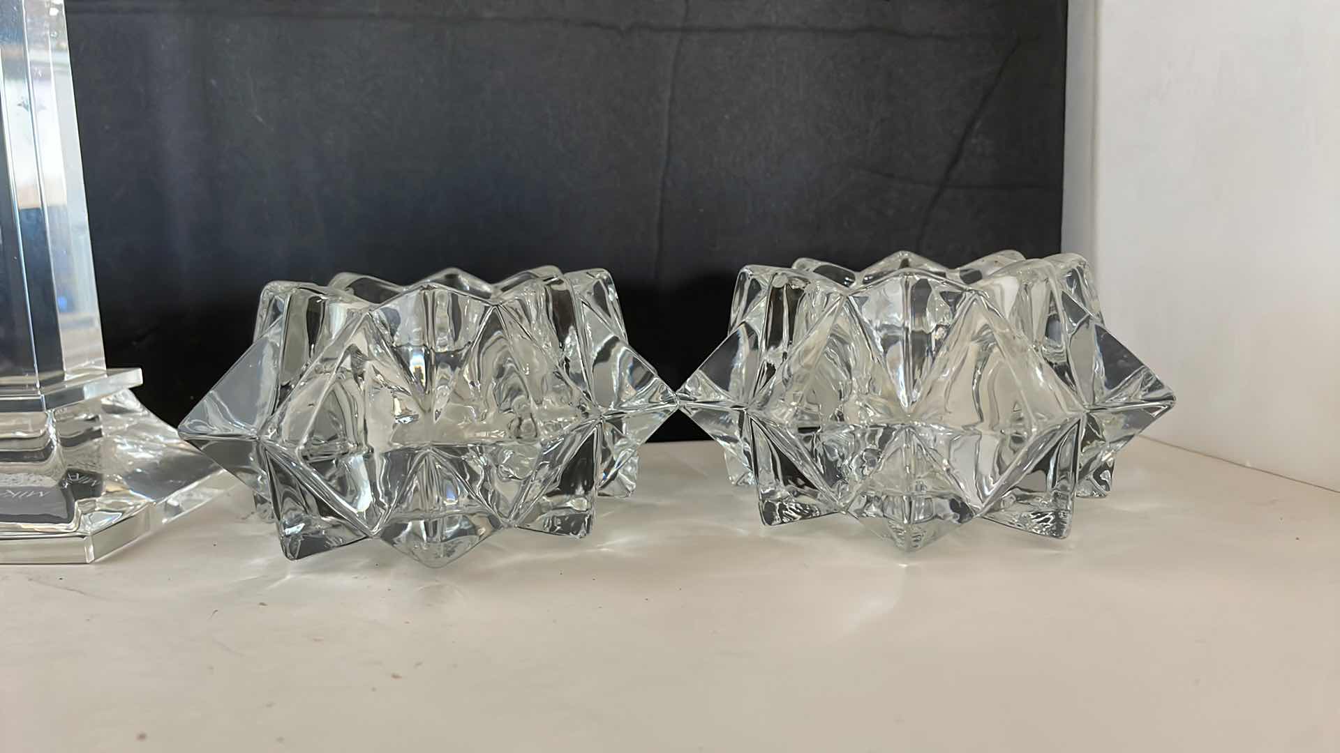 Photo 3 of GLASS AND CRYSTAL CANDLE STICKS 6”H