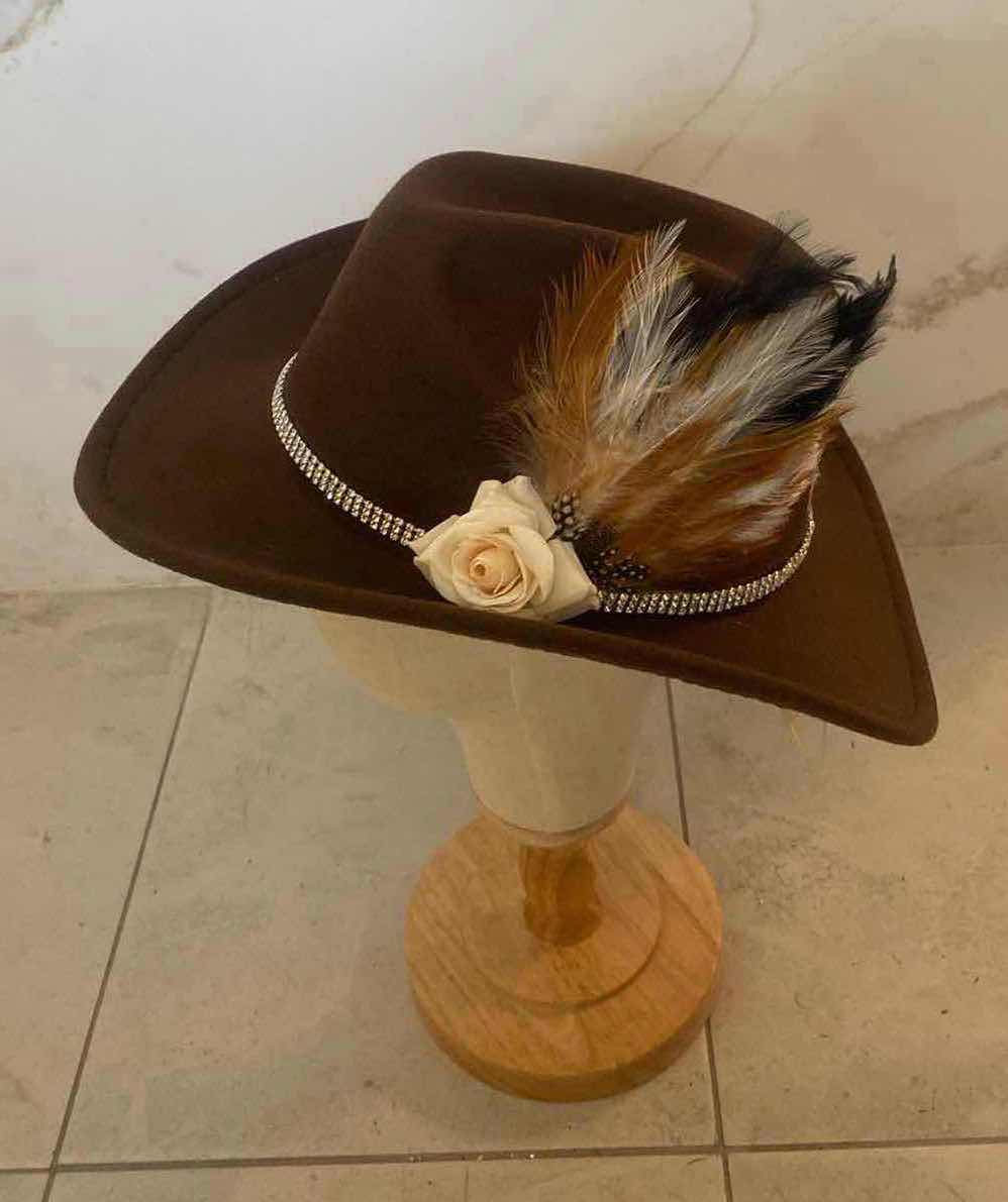 Photo 1 of NEW CUSTOM DESIGNED BROWN  FELT WESTERN COWGIRL HAT (ADJUSTABLE)