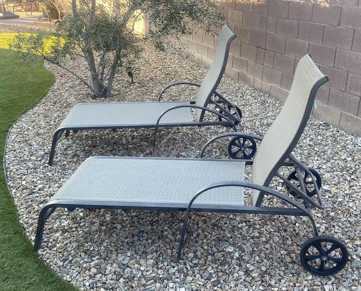 Photo 2 of PAIR OF AGIO ALUMINUM FRAME MESH ADJUSTABLE CHAISE OUTDOOR LOUNGE-CHAIRS