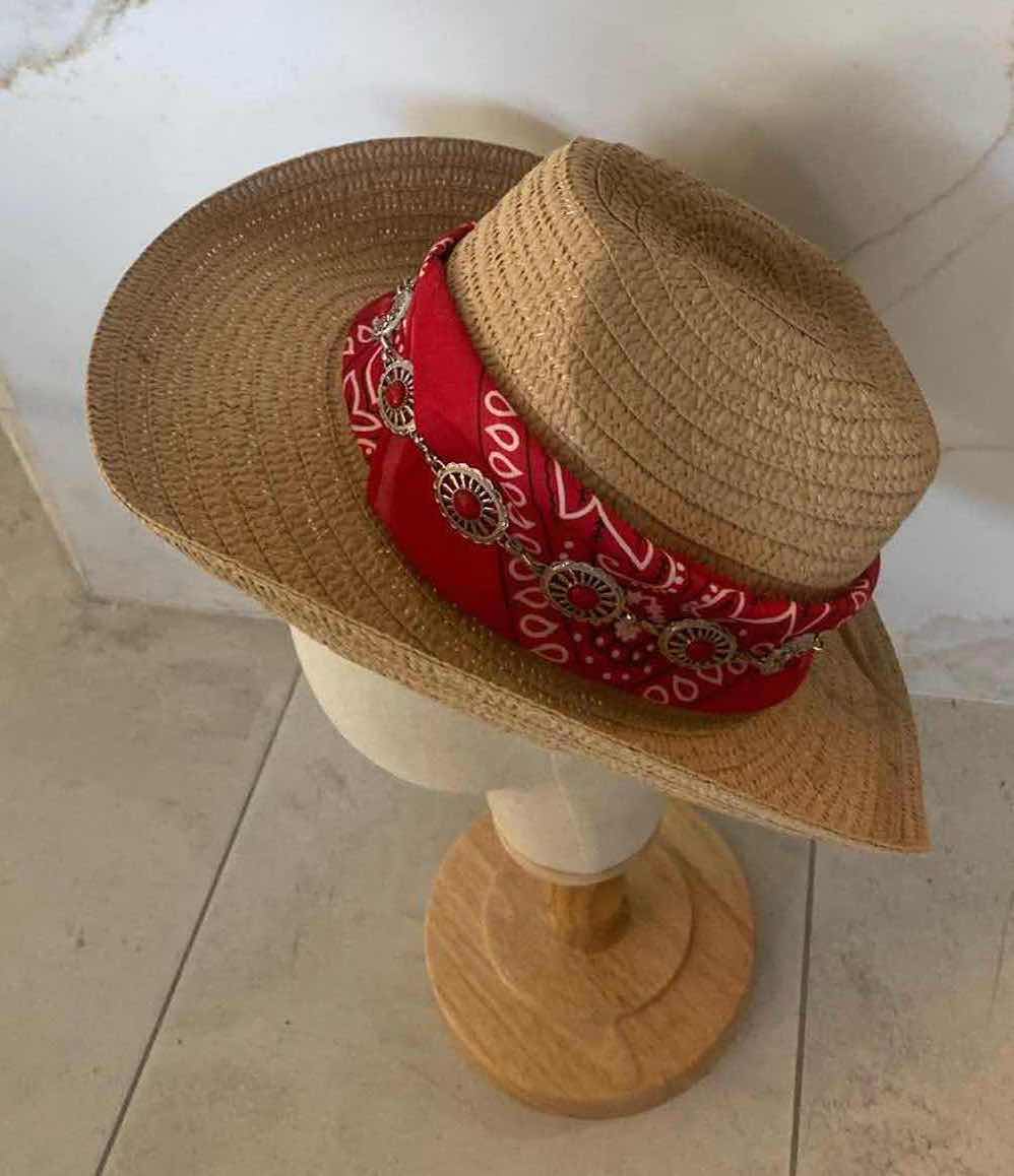 Photo 2 of NEW CUSTOM DESIGNED STRAW WESTERN COWGIRL REMOVEABLE BANDANA HAT (ADJUSTABLE)