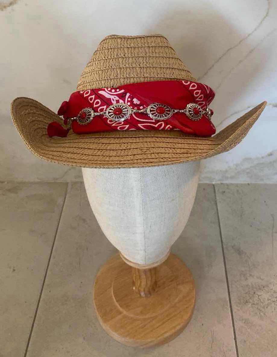 Photo 1 of NEW CUSTOM DESIGNED STRAW WESTERN COWGIRL REMOVEABLE BANDANA HAT (ADJUSTABLE)