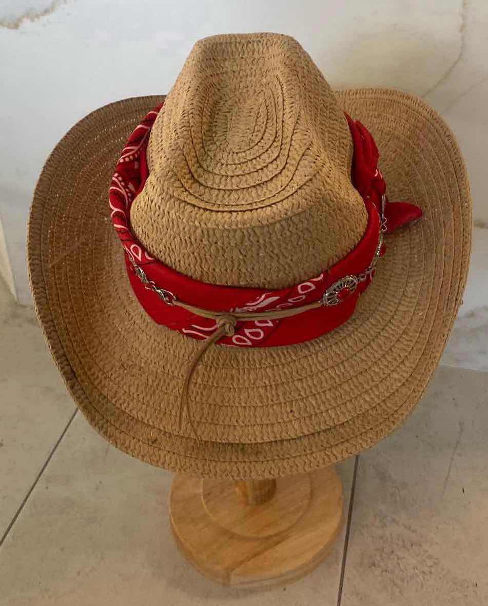 Photo 3 of NEW CUSTOM DESIGNED STRAW WESTERN COWGIRL REMOVEABLE BANDANA HAT (ADJUSTABLE)