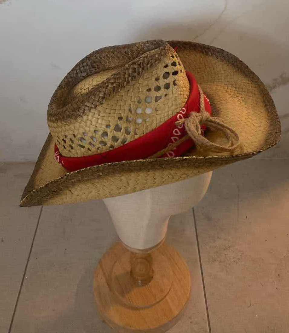 Photo 4 of NEW CUSTOM DESIGNED STRAW WESTERN REMOVABLE BANDANA COWGIRL HAT (ONE SIZE FITS ALL)