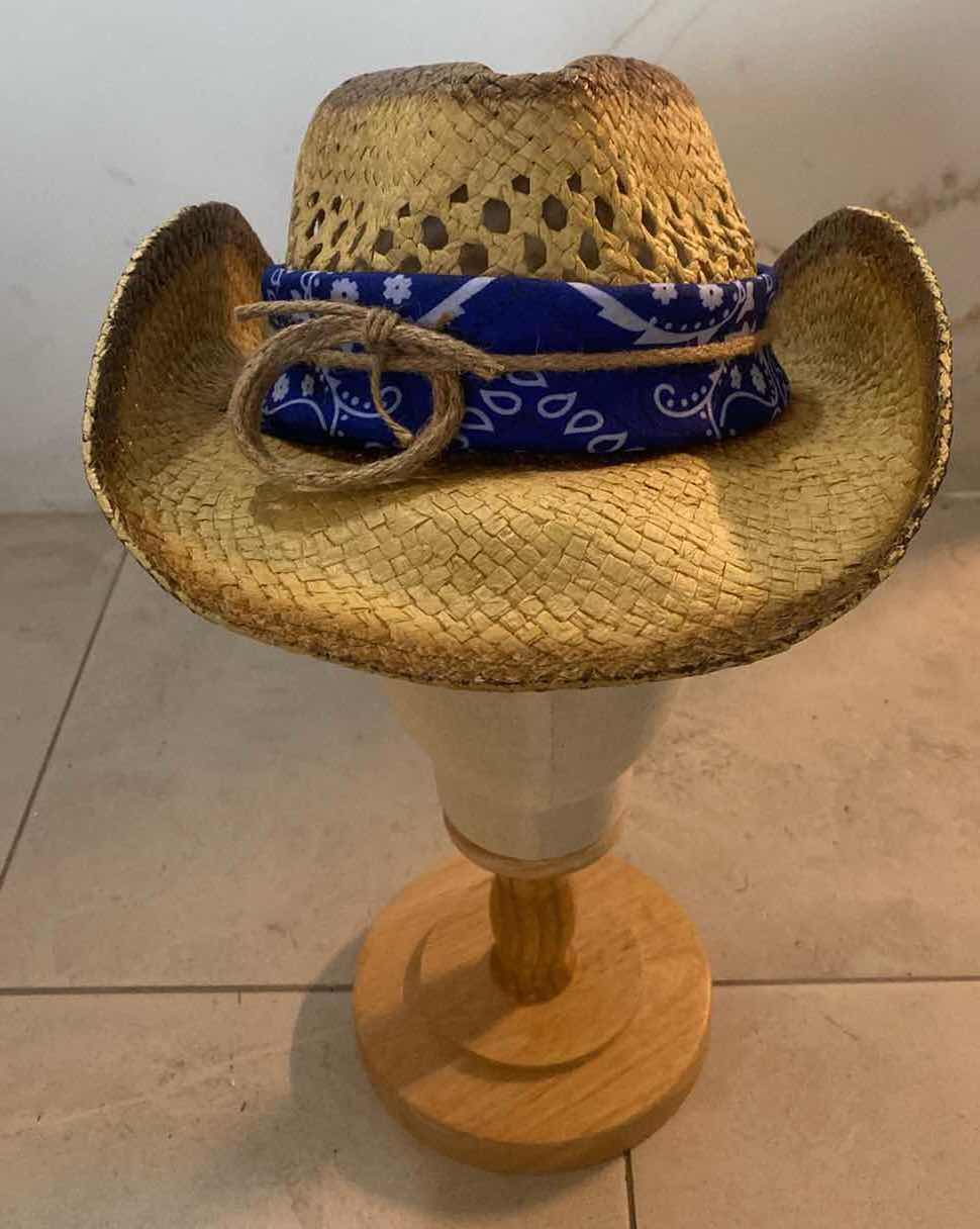 Photo 1 of NEW CUSTOM DESIGNED STRAW WESTERN REMOVABLE BANDANA COWGIRL HAT (ONE SIZE FITS ALL)