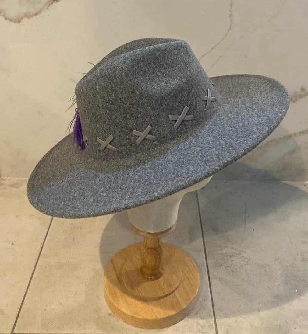 Photo 4 of NEW CUSTOM DESIGNED WOMENS GRAY FELT FLAT EAVES FEDORA HAT (ADJUSTABLE)