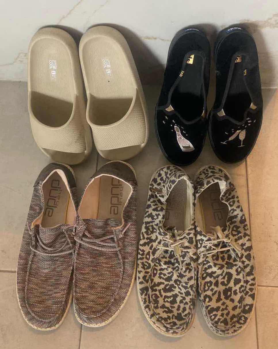 Photo 1 of 4 PAIRS WOMENS SIZE 11 SHOES- KEDS, 2 HEY DUDES & SANDALS