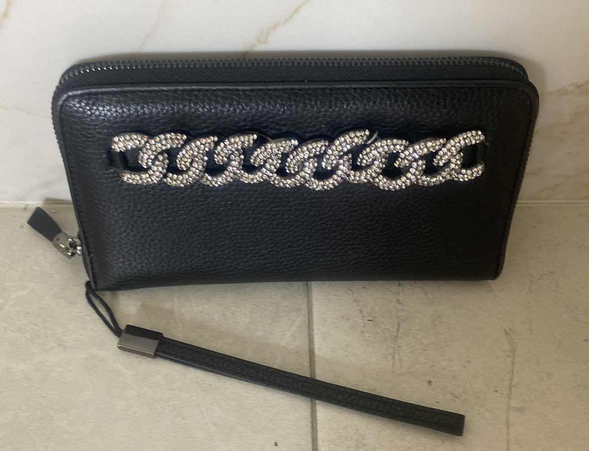 Photo 1 of RAVIANI LEATHER & RHINESTONE CLUTCH WITH HAND STRAP 12 CARD SLOTS & BILL AREA