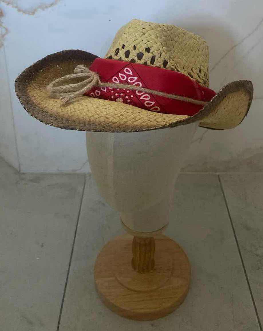 Photo 1 of NEW CUSTOM DESIGNED STRAW WESTERN REMOVABLE BANDANA COWGIRL HAT (ONE SIZE FITS ALL)