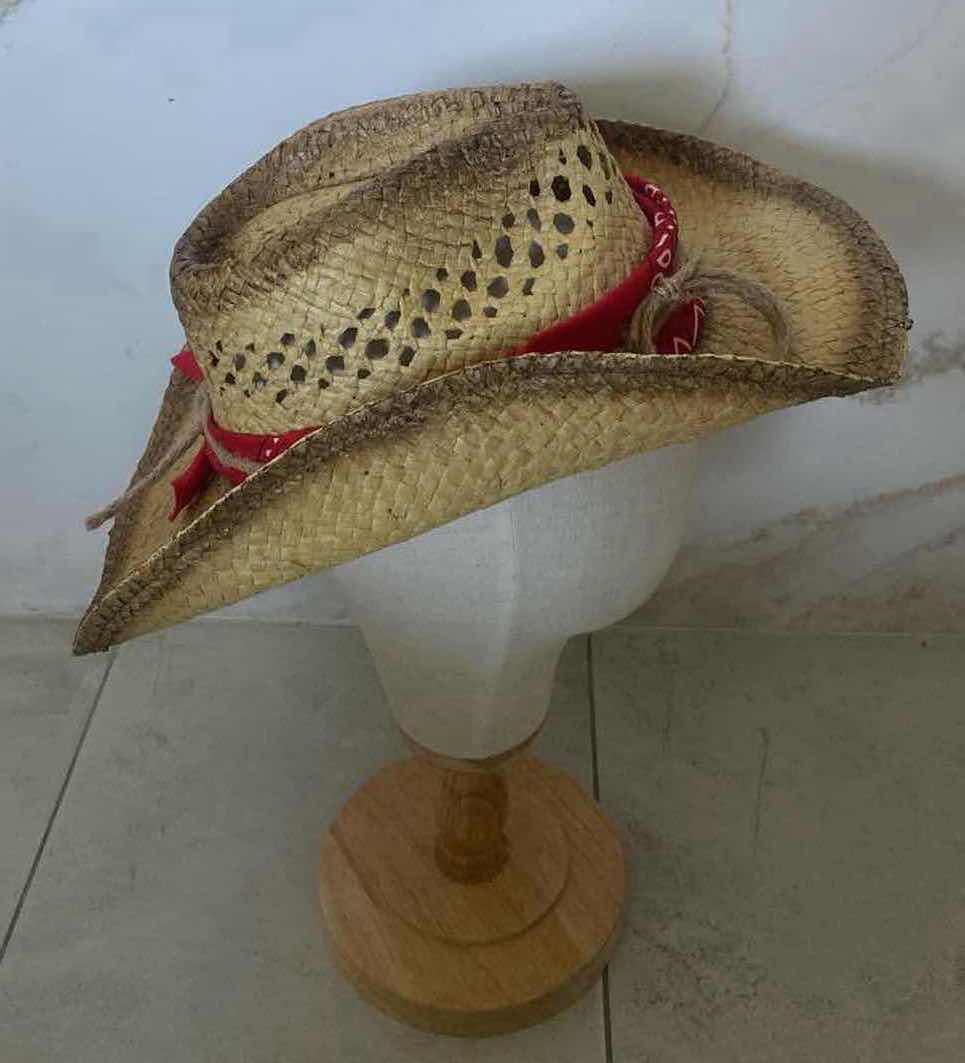 Photo 4 of NEW CUSTOM DESIGNED STRAW WESTERN REMOVABLE BANDANA COWGIRL HAT (ONE SIZE FITS ALL)