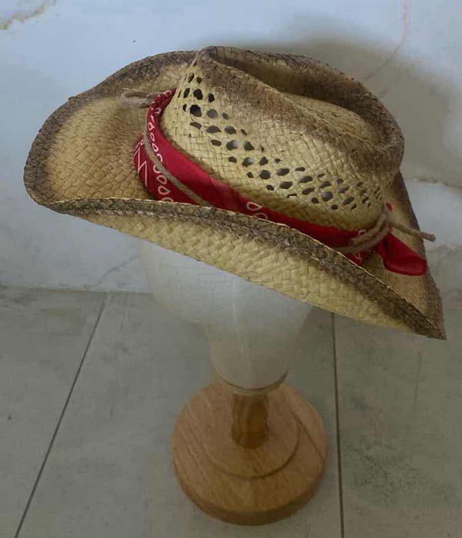 Photo 2 of NEW CUSTOM DESIGNED STRAW WESTERN REMOVABLE BANDANA COWGIRL HAT (ONE SIZE FITS ALL)