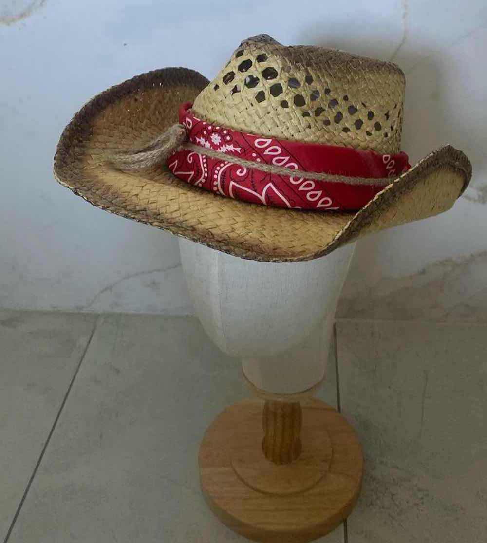 Photo 1 of NEW CUSTOM DESIGNED STRAW WESTERN REMOVABLE BANDANA COWGIRL HAT (ONE SIZE FITS ALL)