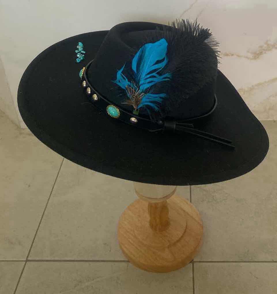 Photo 3 of NEW CUSTOM DESIGNED BLACK POLYESTER WESTERN FEDORA COWGIRL HAT (ADJUSTABLE)