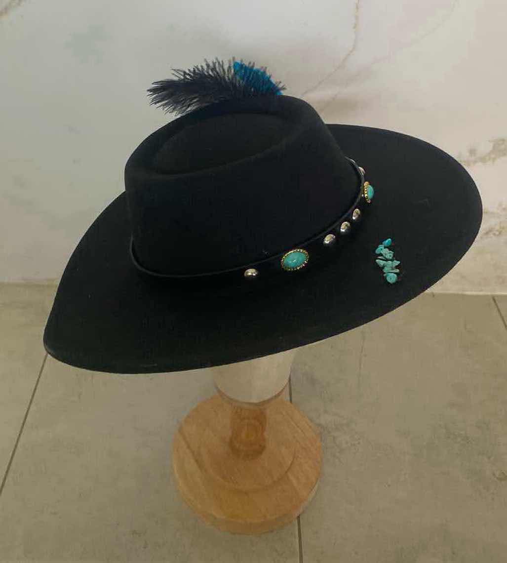 Photo 5 of NEW CUSTOM DESIGNED BLACK POLYESTER WESTERN FEDORA COWGIRL HAT (ADJUSTABLE)