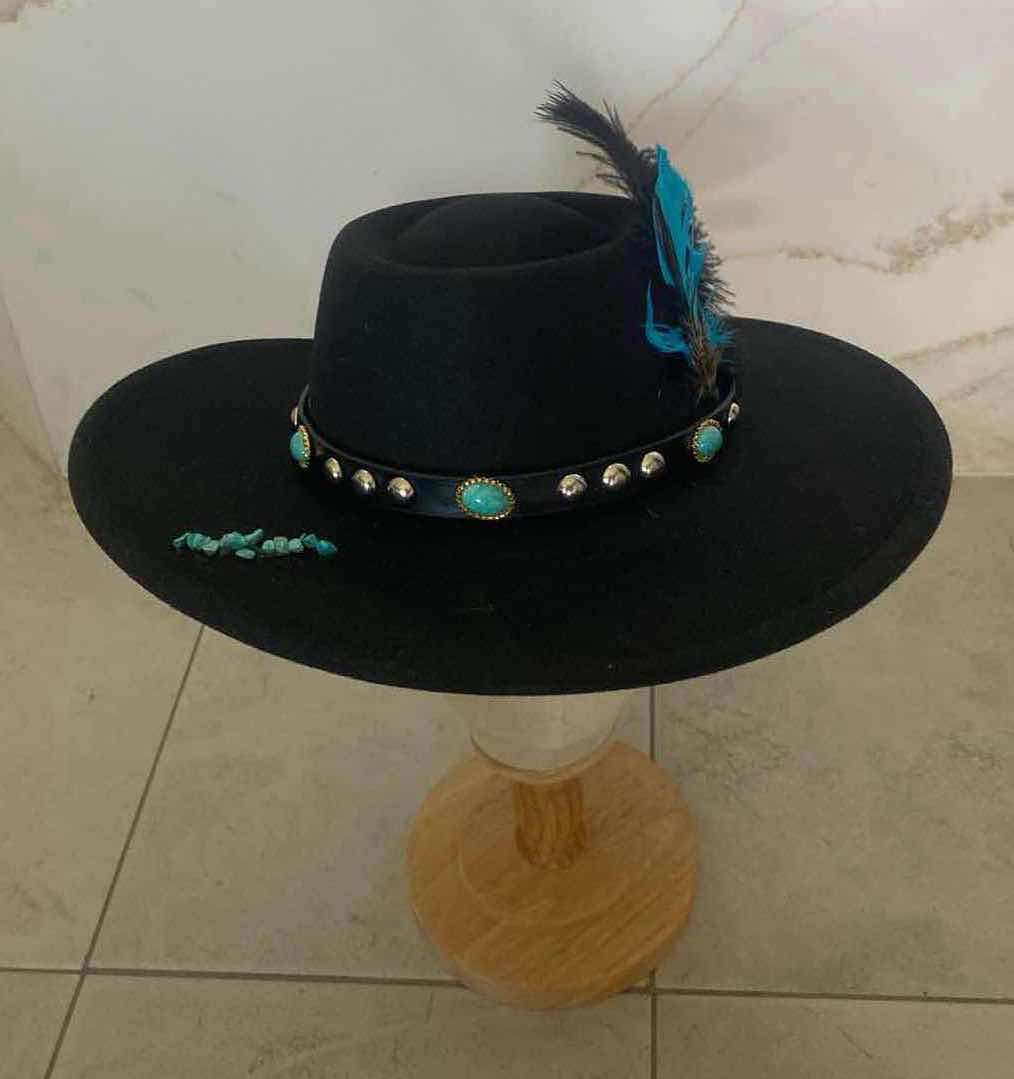 Photo 2 of NEW CUSTOM DESIGNED BLACK POLYESTER WESTERN FEDORA COWGIRL HAT (ADJUSTABLE)