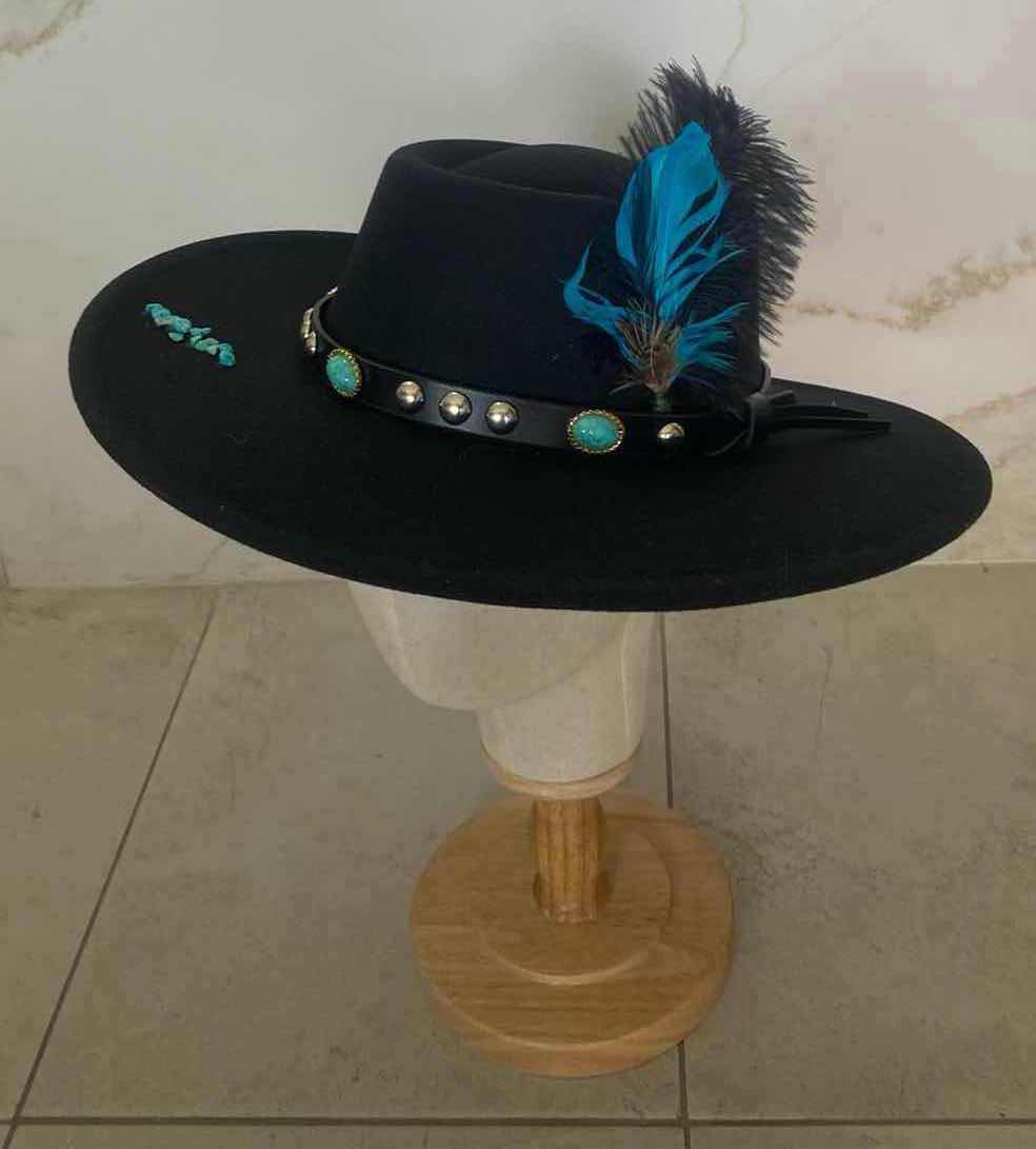 Photo 1 of NEW CUSTOM DESIGNED BLACK POLYESTER WESTERN FEDORA COWGIRL HAT (ADJUSTABLE)