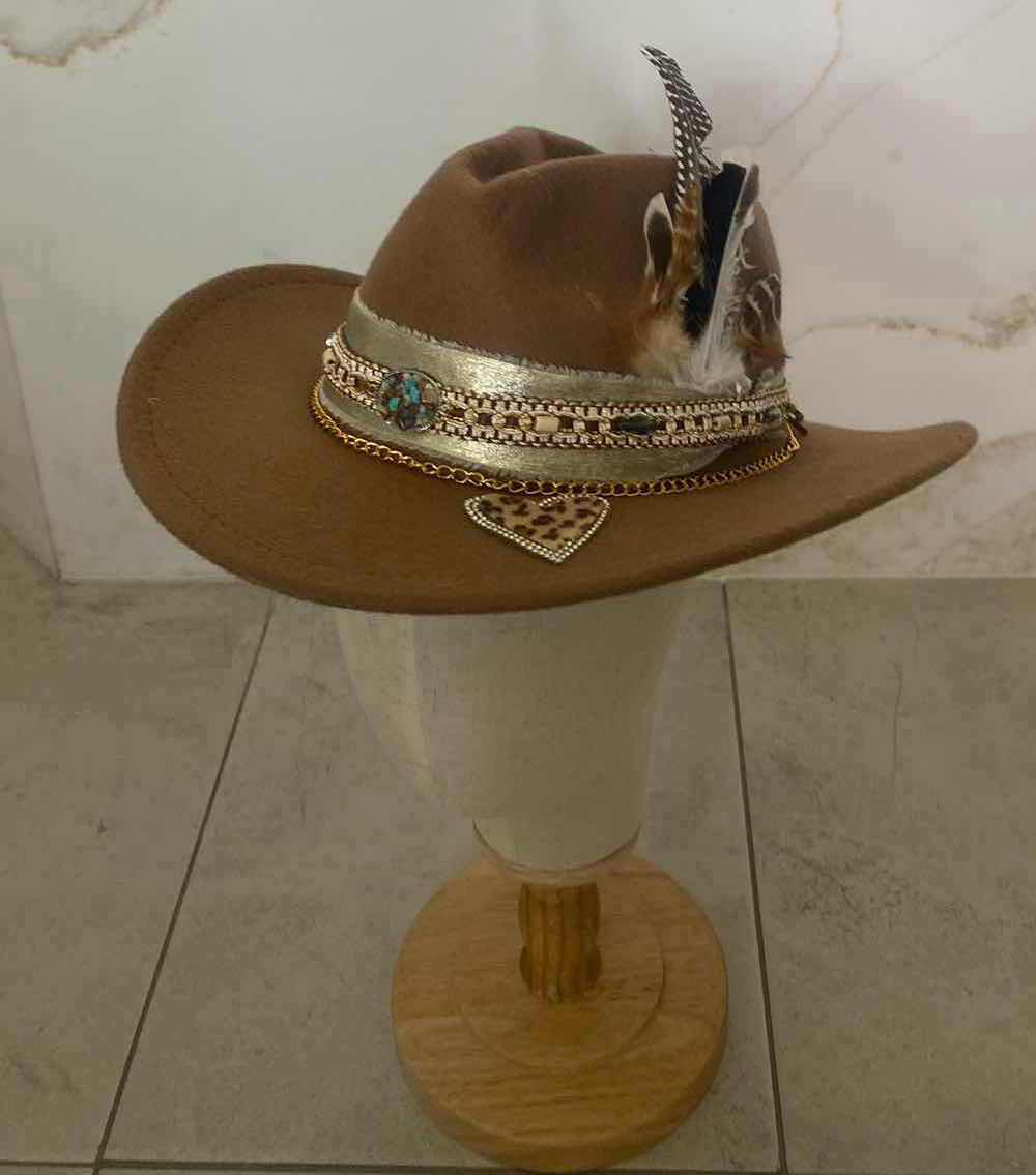 Photo 1 of NEW CUSTOM DESIGNED DARK TAN POLYESTER WESTERN COWGIRL HAT (ADJUSTABLE)