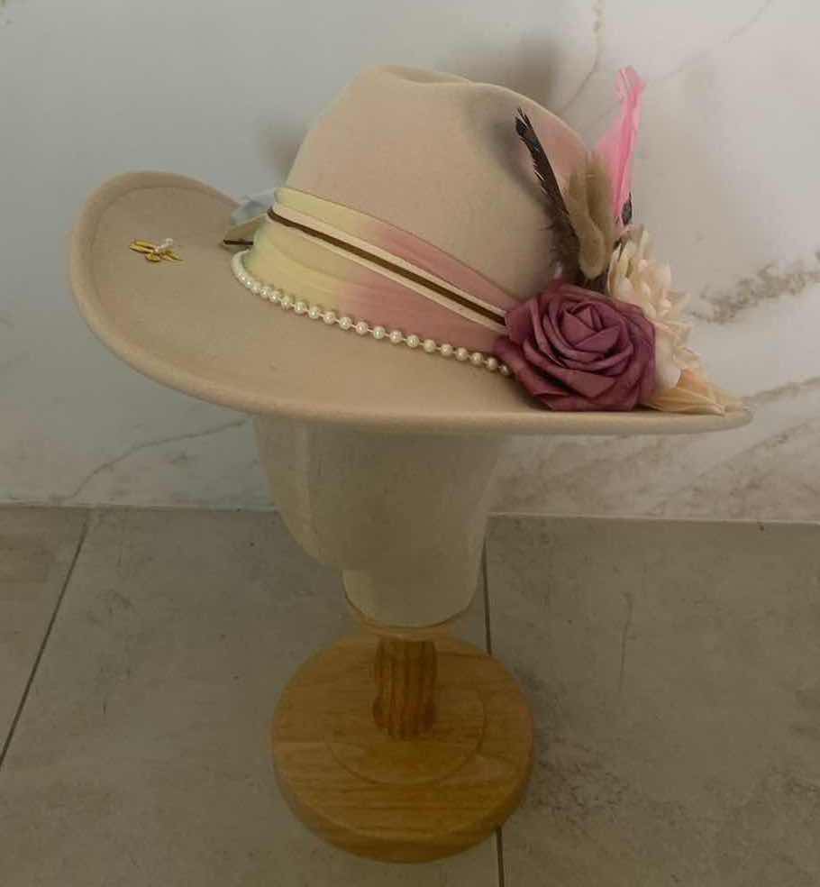 Photo 1 of NEW CUSTOM DESIGNED CREAM POLYESTER WESTERN COWGIRL HAT (ADJUSTABLE)