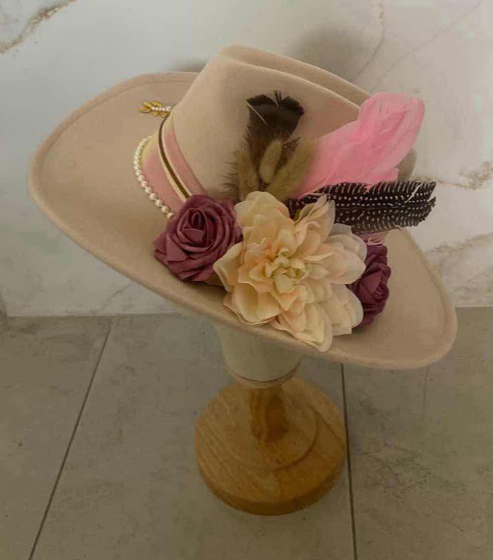 Photo 2 of NEW CUSTOM DESIGNED CREAM POLYESTER WESTERN COWGIRL HAT (ADJUSTABLE)