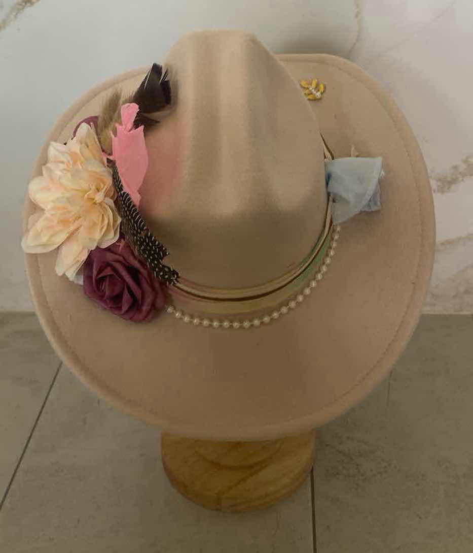 Photo 3 of NEW CUSTOM DESIGNED CREAM POLYESTER WESTERN COWGIRL HAT (ADJUSTABLE)