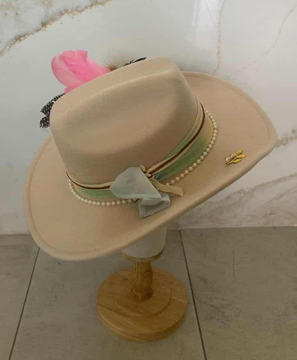 Photo 4 of NEW CUSTOM DESIGNED CREAM POLYESTER WESTERN COWGIRL HAT (ADJUSTABLE)