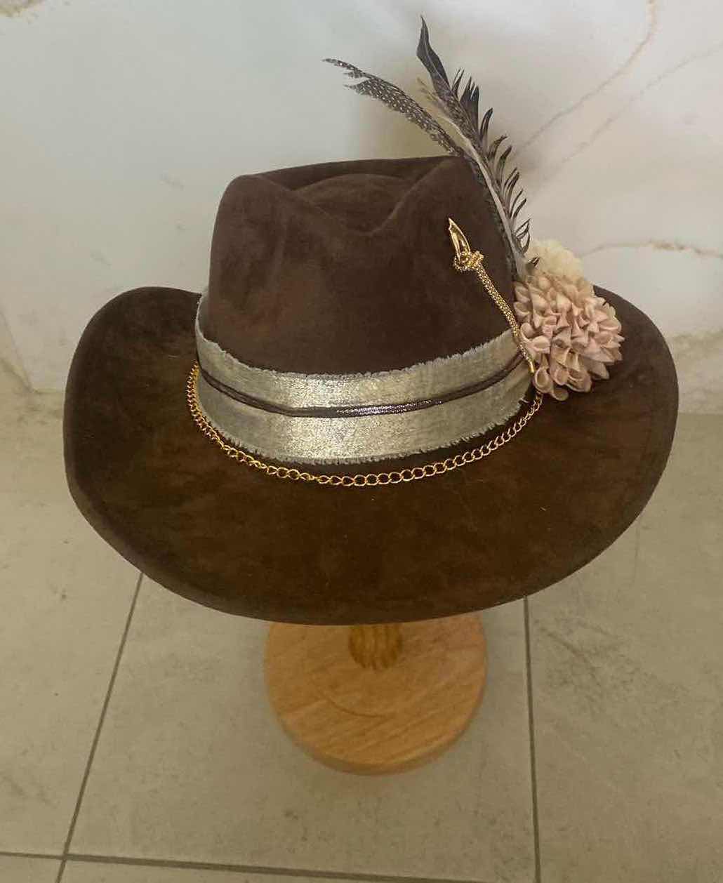 Photo 5 of NEW CUSTOM DESIGNED BROWN POLYESTER WESTERN COWGIRL HAT (ADJUSTABLE)