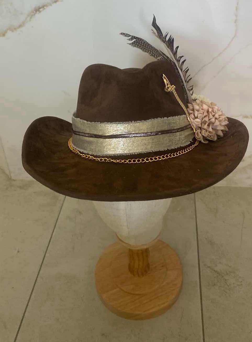 Photo 4 of NEW CUSTOM DESIGNED BROWN POLYESTER WESTERN COWGIRL HAT (ADJUSTABLE)