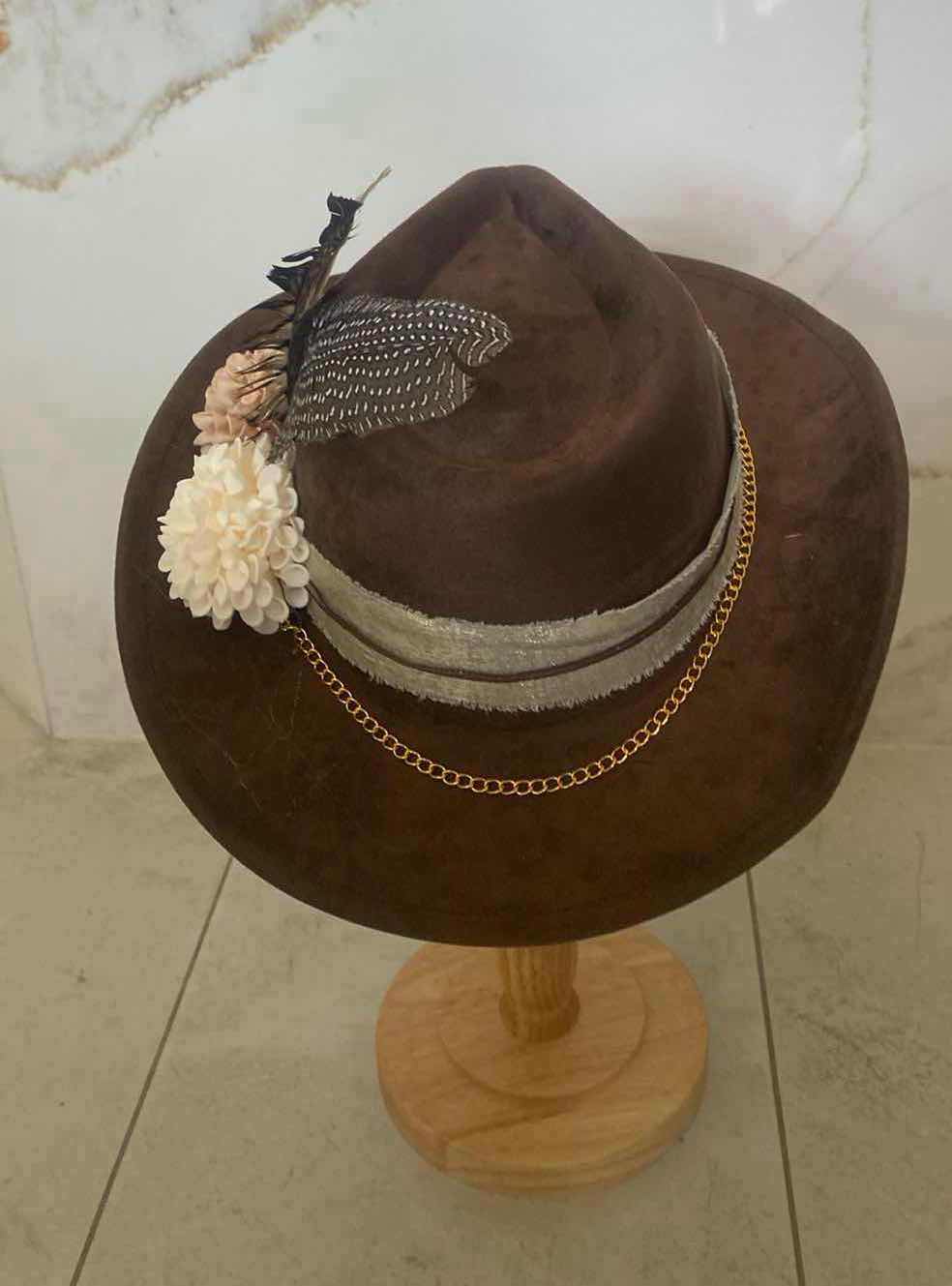 Photo 2 of NEW CUSTOM DESIGNED BROWN POLYESTER WESTERN COWGIRL HAT (ADJUSTABLE)