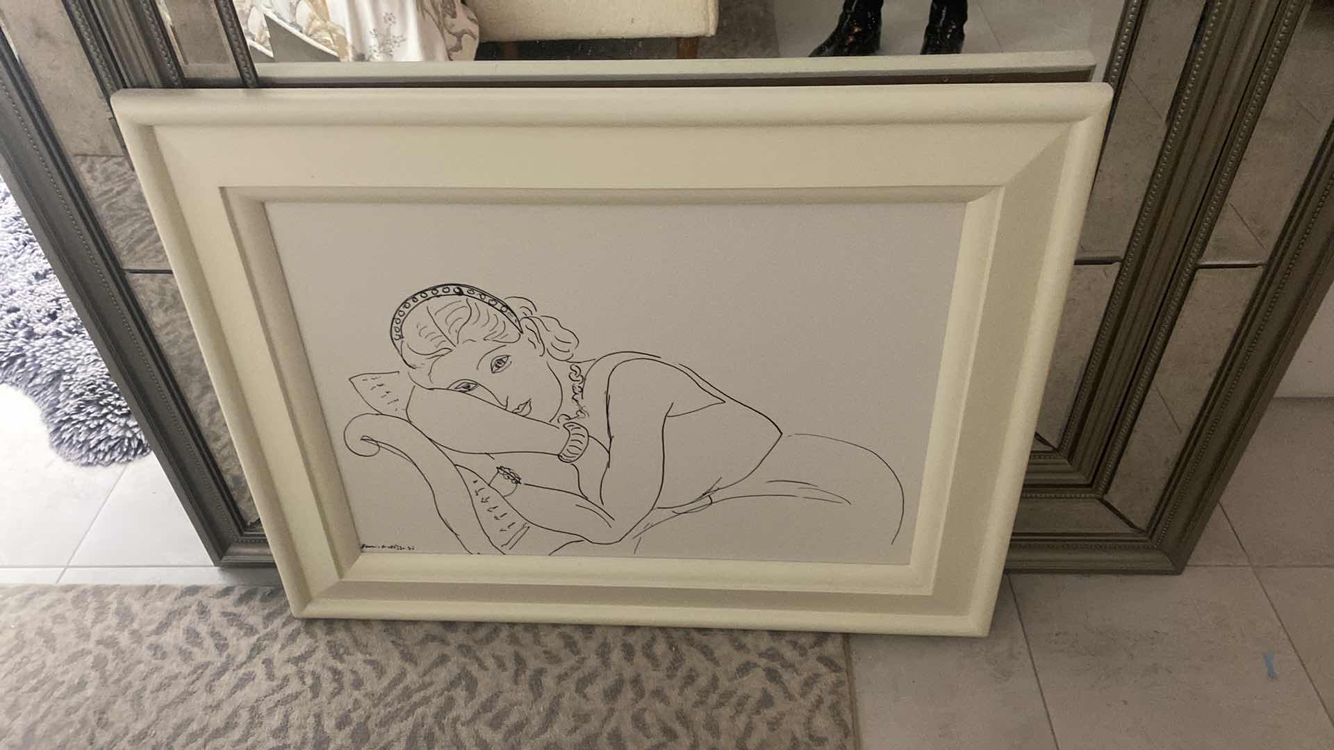 Photo 1 of FRAMED WHITE WOOD HENRI MATISSE “RECLINING WOMAN” LITHOGRAPHIC SIGNED PRINT ARTWORK FROM WYNN RESORT 33” x 26”