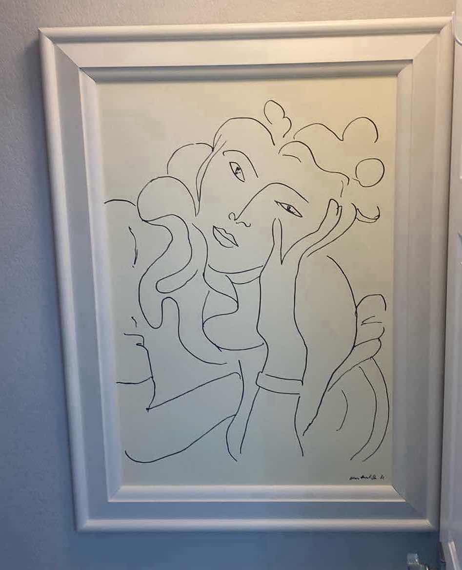 Photo 2 of FRAMED WHITE WOOD HENRI MATISSE “LA FLEUR” LITHOGRAPHIC SIGNED PRINT ARTWORK FROM WYNN RESORT 31” x 42”