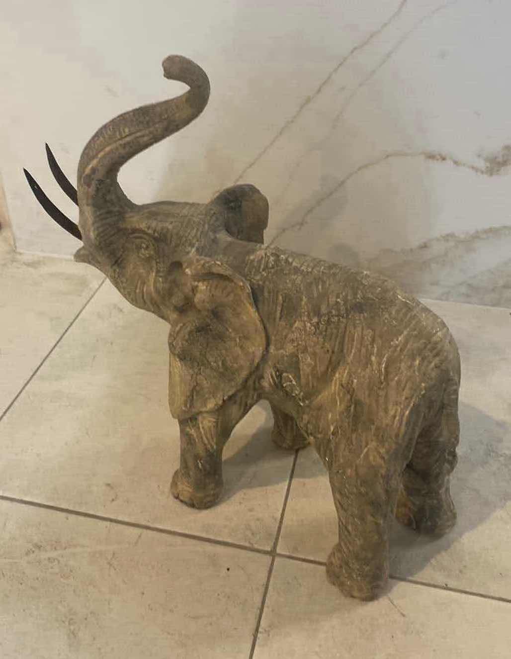 Photo 7 of HEAVY CONCRETE ELEPHANT WITH BRONZE TUSKS FROM TEMPTATIONS DESIGNS 14“ x 7“ H 14 1/2”