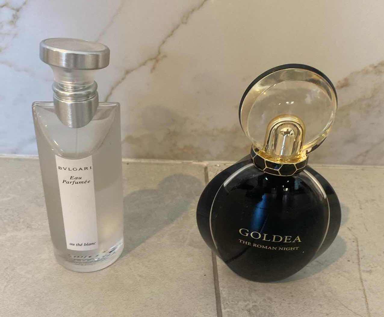 Photo 1 of 2 PERFUM- GOLDEA 2.5 oz 90%FULL, BVLGARI AU THE BLANC 2.5 oz 60% FULL