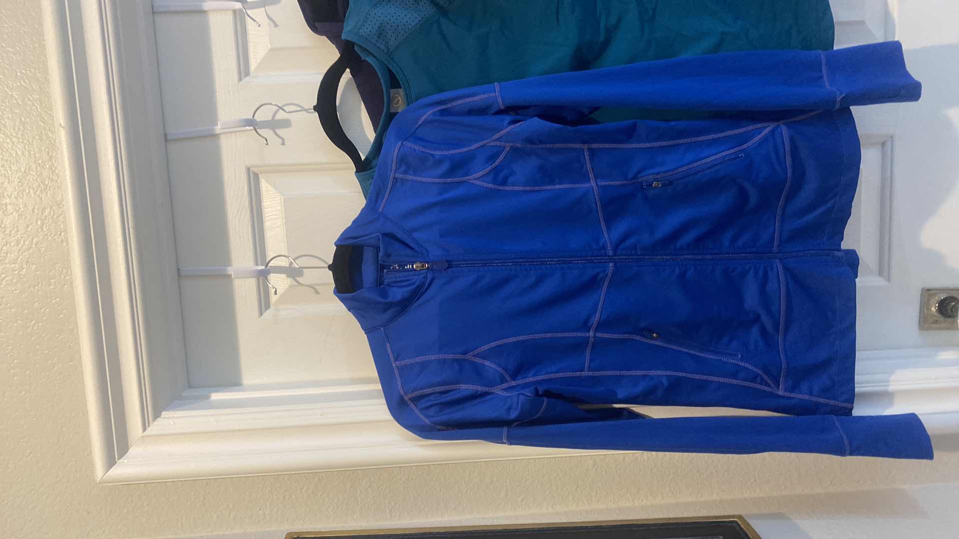 Photo 2 of 3 WOMENS ATHLETIC WEAR SIZE SMALL BLUE ZIP UP (FITS LIKE MEDIUM) & 2 SIZE LARGE TOP & ZIP UP