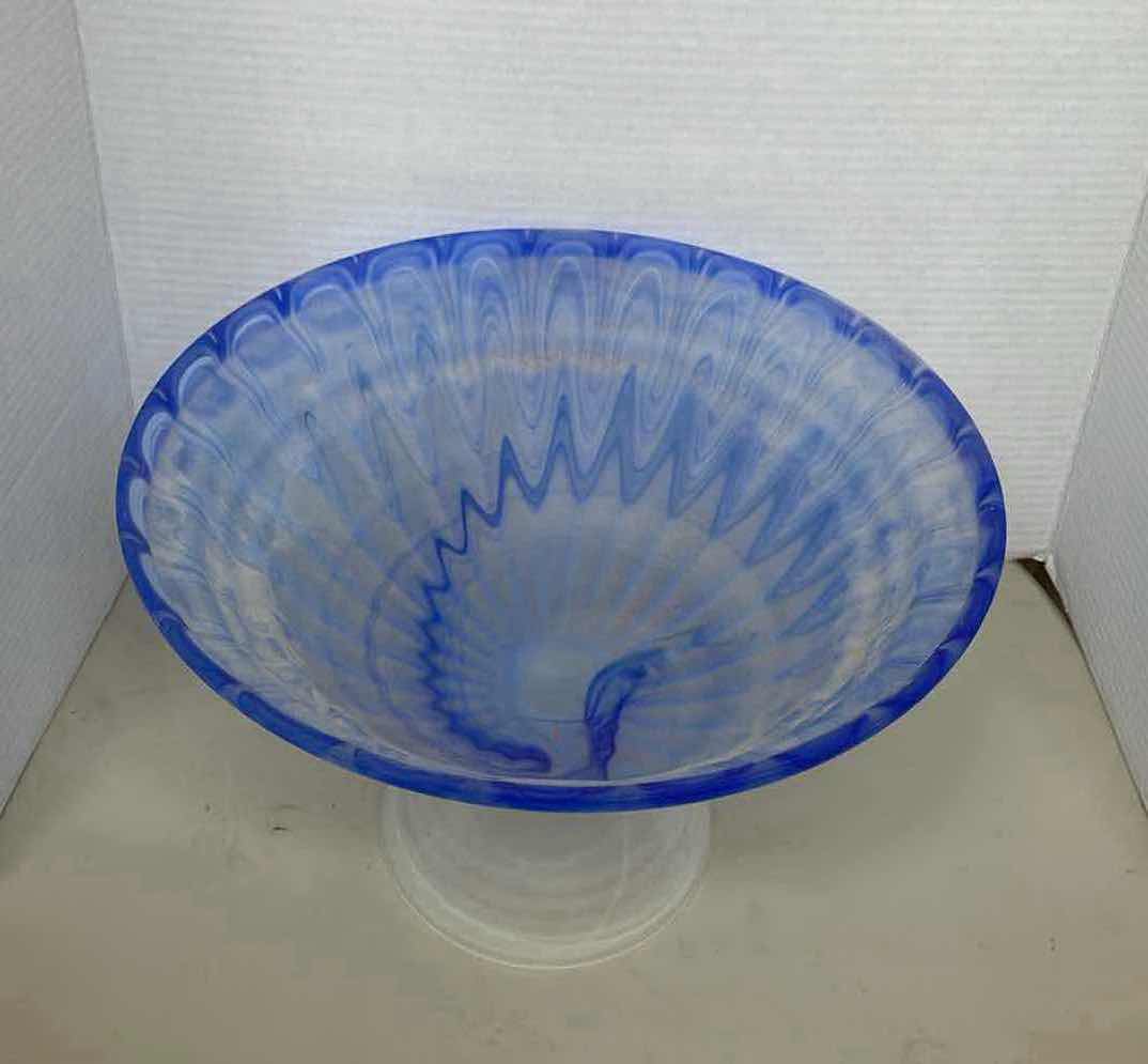 Photo 4 of FROSTED GLASS BLUE SWIRL CENTERPIECE BOWL 16” x 10”