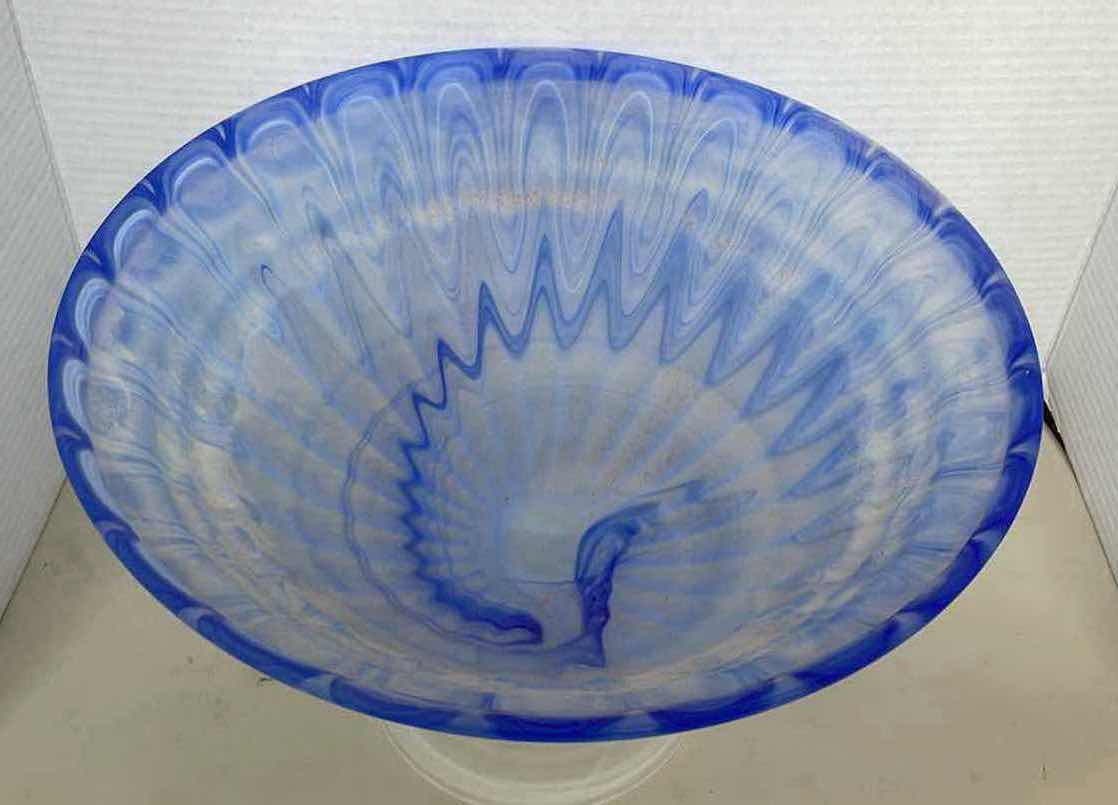 Photo 3 of FROSTED GLASS BLUE SWIRL CENTERPIECE BOWL 16” x 10”