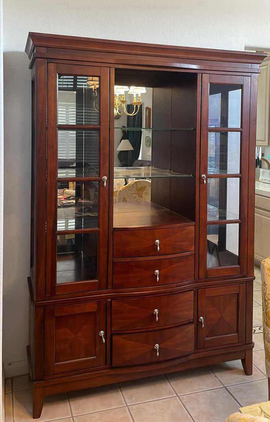 Photo 1 of MAHOGANY WOOD MIRRORED HUTCH 56”x17” H 80”