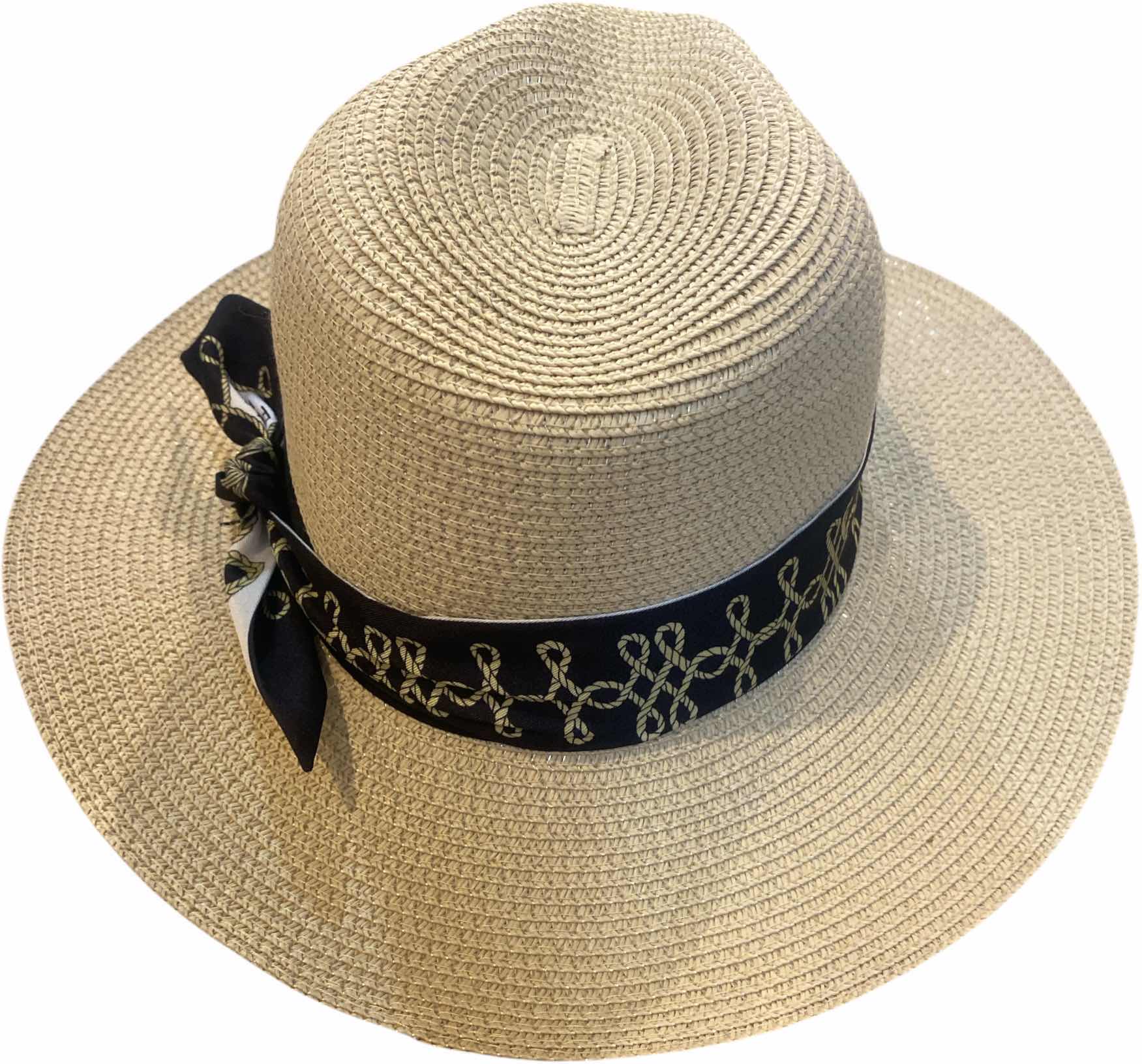 Photo 1 of PAPER PANAMA STYLE HAT WITH REMOVABLE FASHION SCARF - ONE SIZE FITS ALL- ADJUSTABLE RIBBON