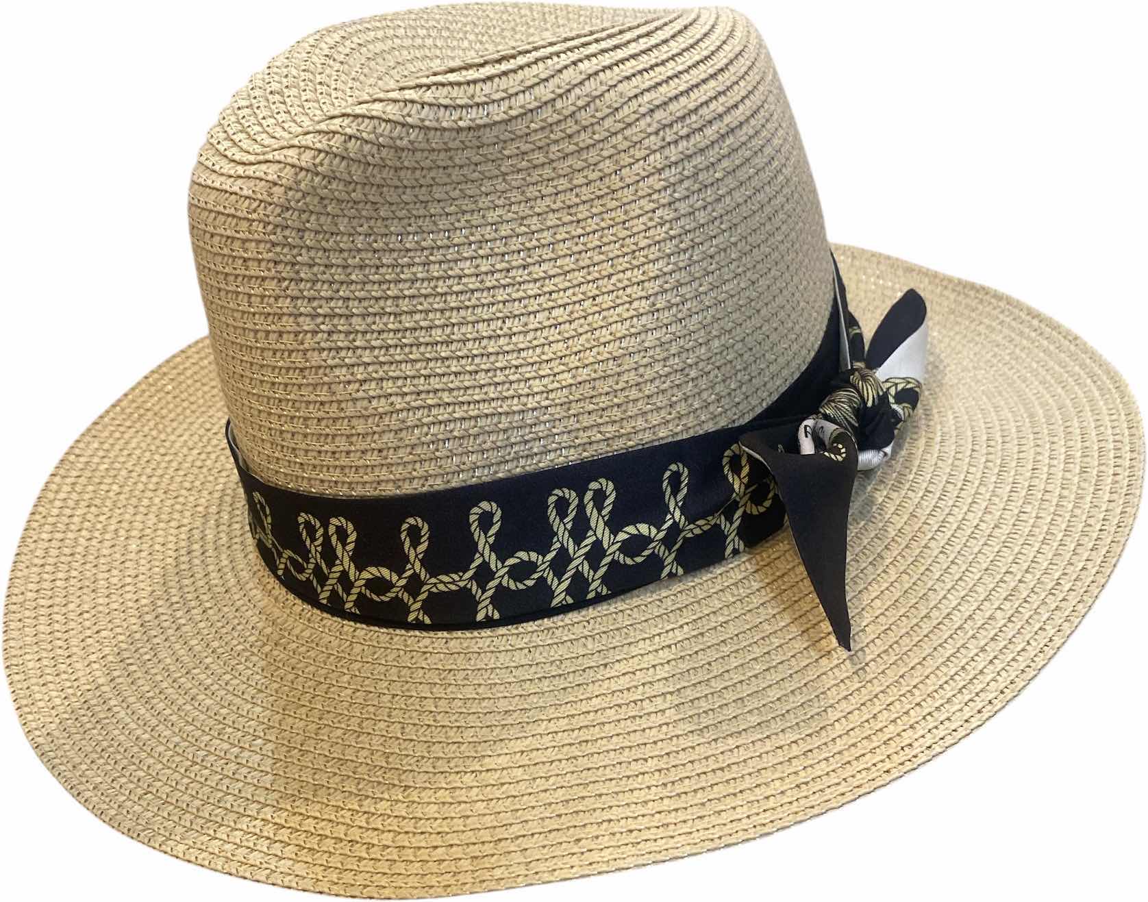 Photo 1 of PAPER PANAMA STYLE HAT WITH REMOVABLE FASHION SCARF - ONE SIZE FITS ALL- ADJUSTABLE RIBBON