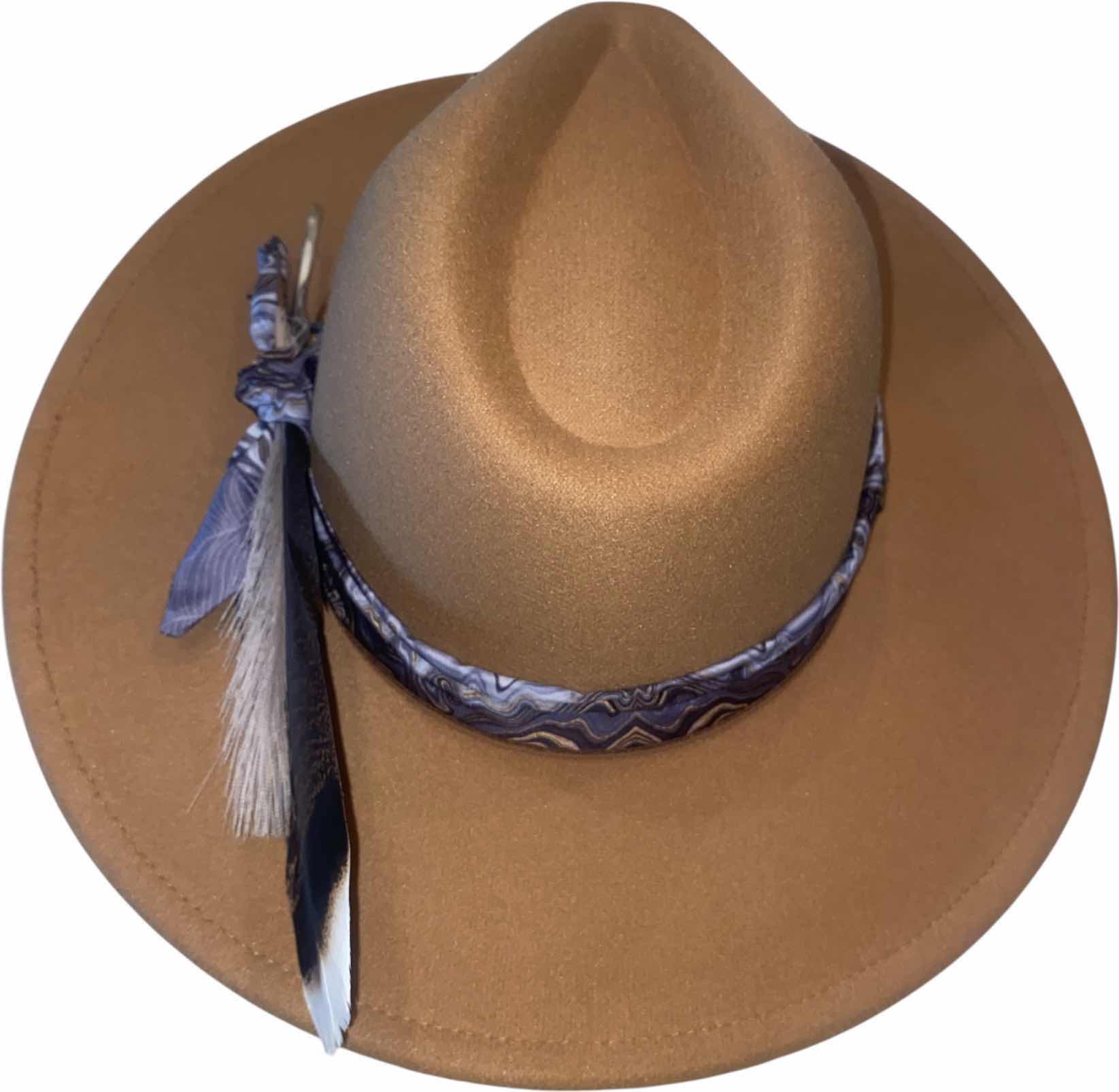 Photo 1 of NEW - CUSTOM DECORATED LIGHT TAN CASINO THEME FEDORA HAT WITH REMOVABLE FEATHER - ADJUSTABLE WITH INTERIOR RIBBON - TIE TO FIT