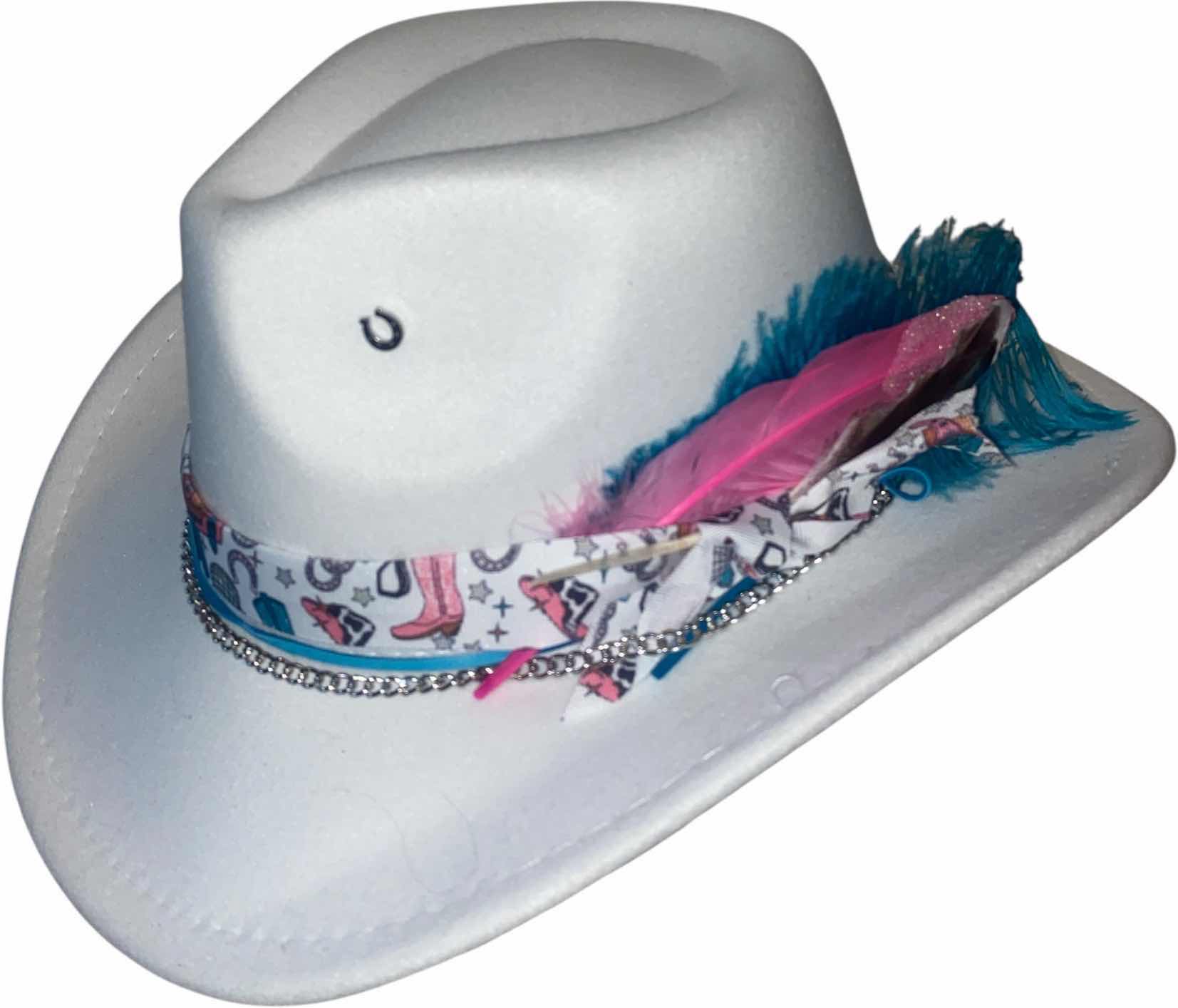 Photo 1 of NEW - CUSTOM DECORATED WESTERN COWBOY HAT WITH FEATHERS & EMBELLISHMENT - INTERIOR RIBBON TO ADJUST SIZE