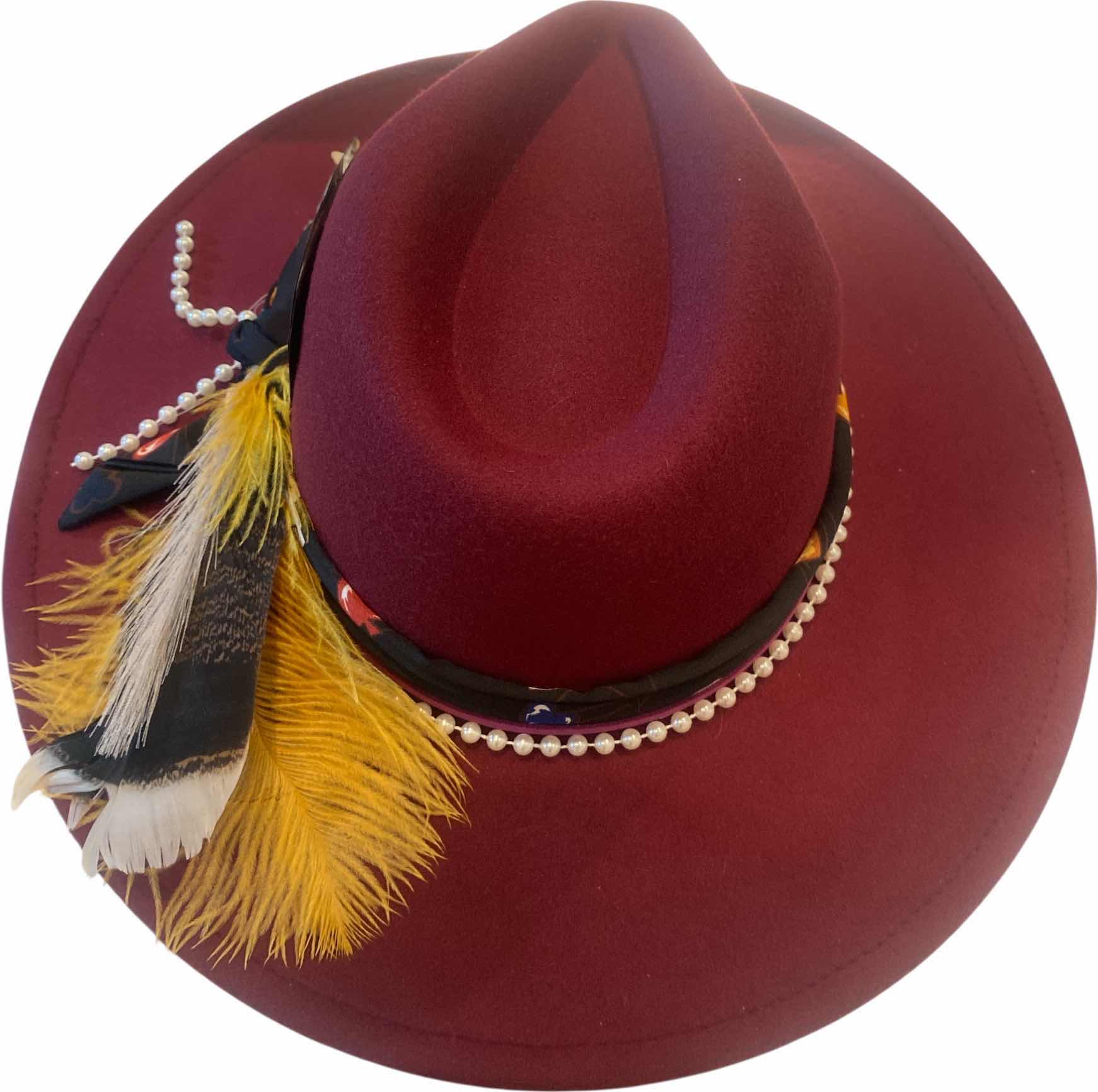 Photo 1 of NEW - CUSTOM DECORATED CABERNET CASINO THEME FEDORA HAT WITH  REMOVABLE FEATHER - ADJUSTABLE WITH INTERIOR RIBBON - TIE TO FIT