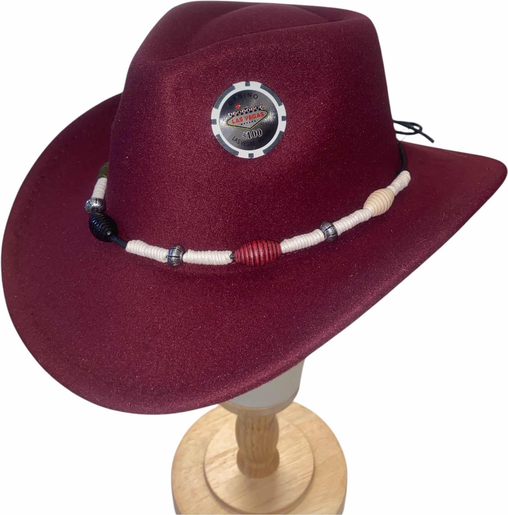 Photo 1 of NEW - CUSTOM DECORTED CABERNET CASINO WESTERN HAT WITH HAT BAND - ADULT SIZE INTERIOR RIBBON TO ADJUST