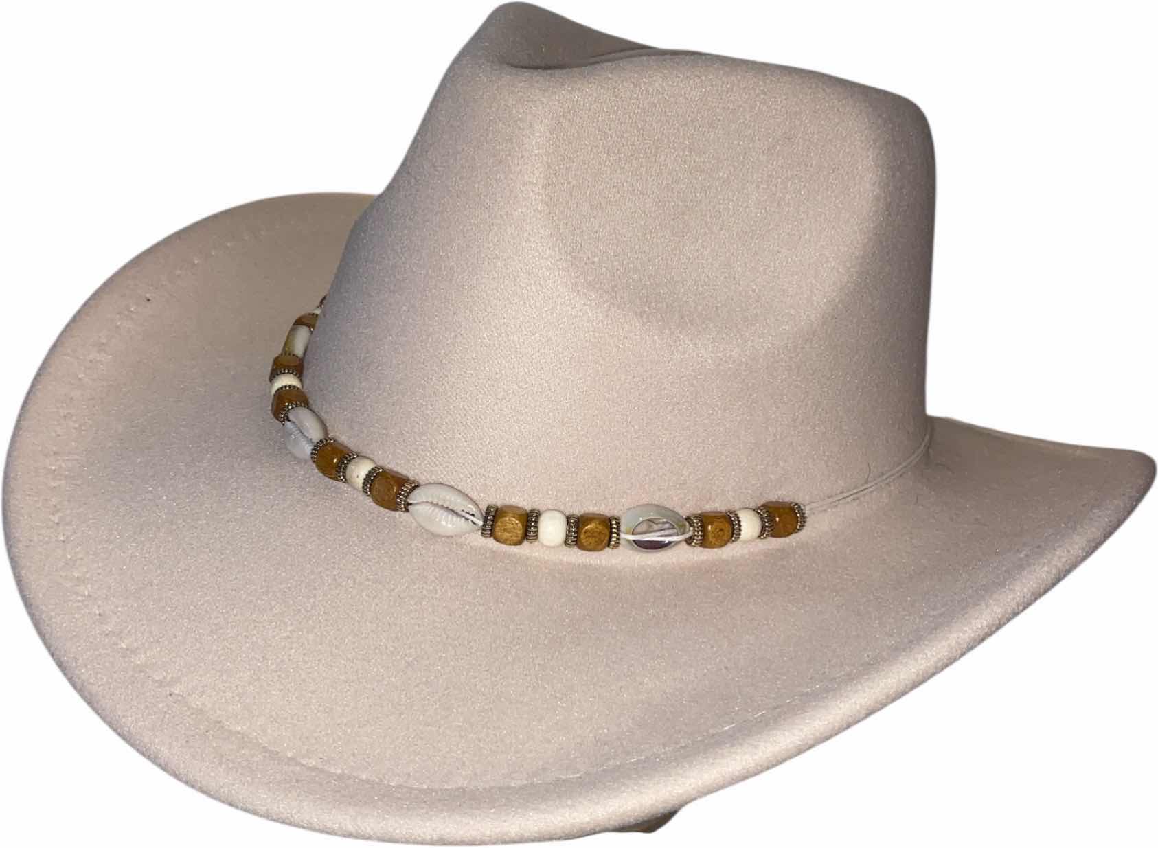 Photo 1 of NEW - CUSTOM DECORTED CREAM WESTERN HAT WITH HAT BAND - ADULT SIZE INTERIOR RIBBON TO ADJUST
