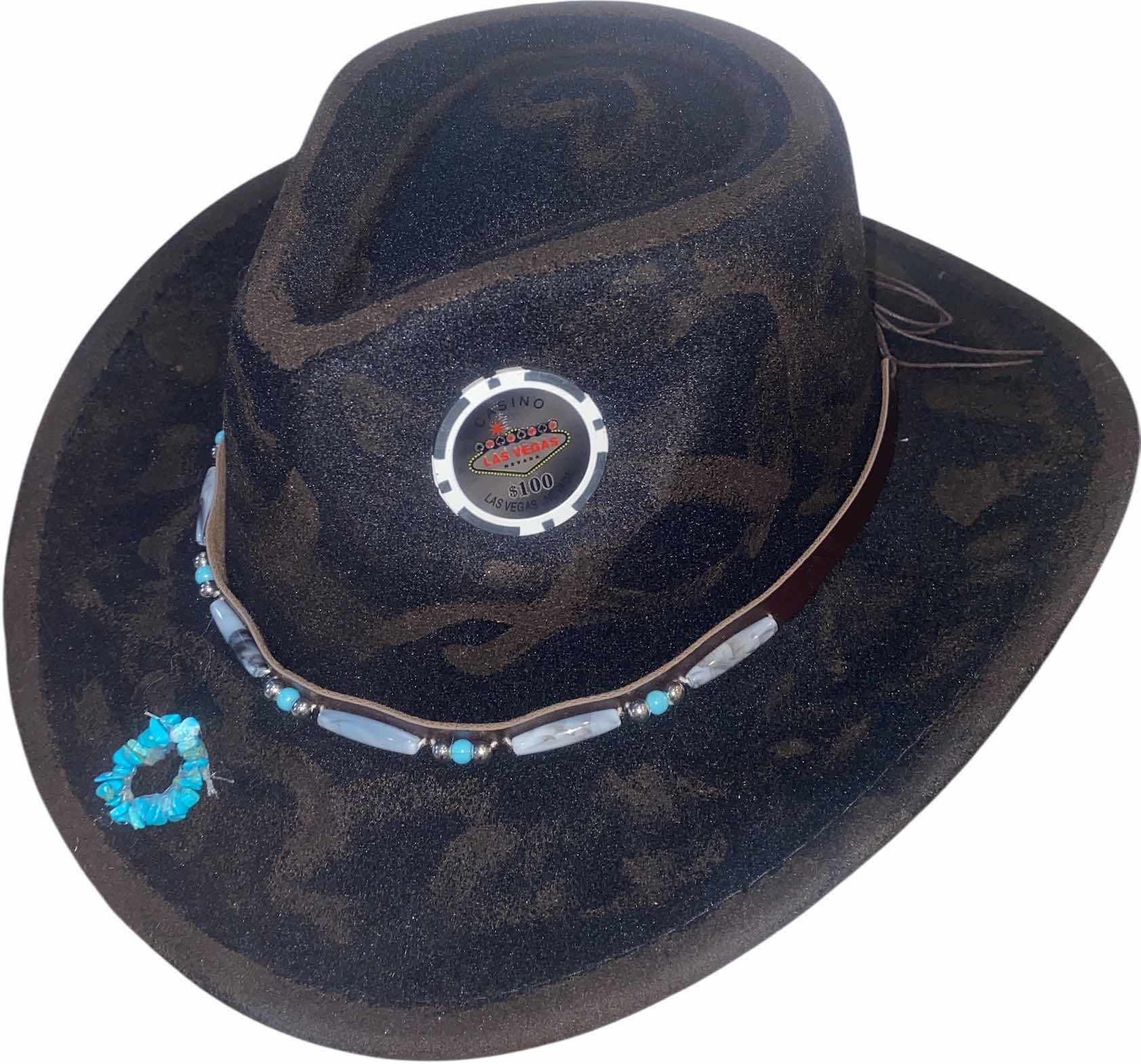 Photo 1 of NEW - CUSTOM DECORATED HAND PAINTED CASINO WESTERN HAT WITH HAT BAND - ADULT SIZE INTERIOR RIBBON TO ADJUST